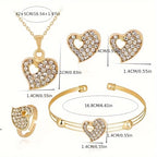 A 4-piece fashion jewelry set that includes rhinestone jewelry, including peach heart pendant necklaces, rings, studs, and bracelets, perfect for everyday wear or parties. mbzr