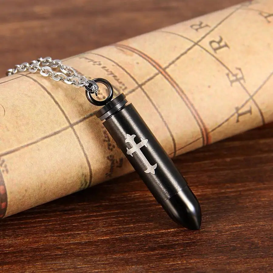 Cross Bullet Memorial Cremation Necklace Pendant Men Women Urn Jewelry For Ashes