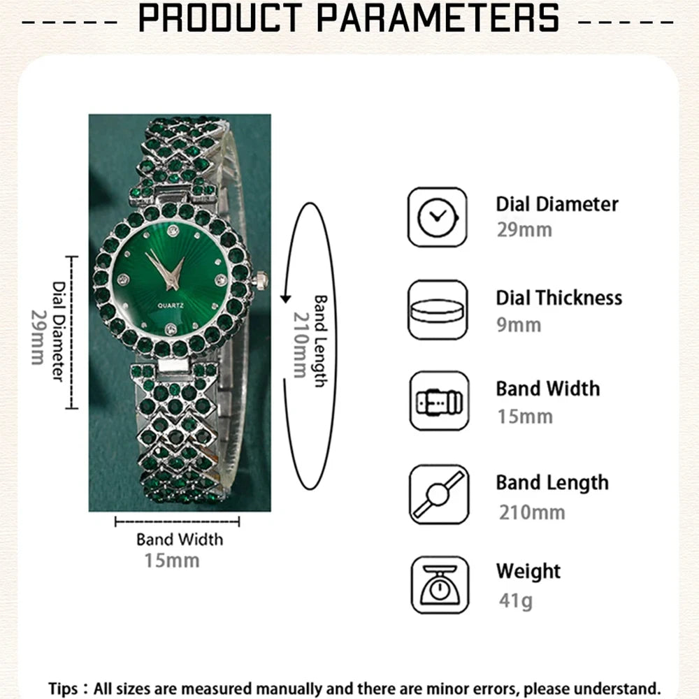 Women Fashion Watches Heart Rhinestone Ring Necklace Earring Jewelry Set Luxury Dress Quartz WristWatch Simple Elegant Watch Gif mbzr