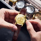 Mens Business Fashion Watch Leather Strap Chronograph Function Luxury Dress Watch Stainless Steel Case Watch