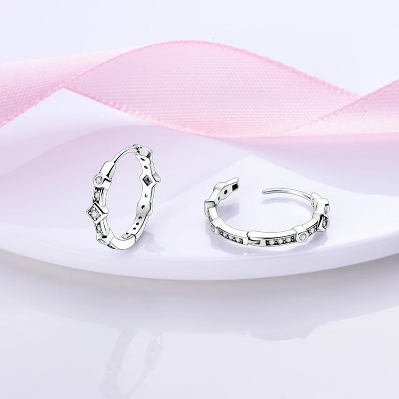 MAULA Earring 925 Sterling Silver Sparkling Square Stone Hoop Earring For Women Ladies Party Wedding Fashion Simple Jewelry Gift