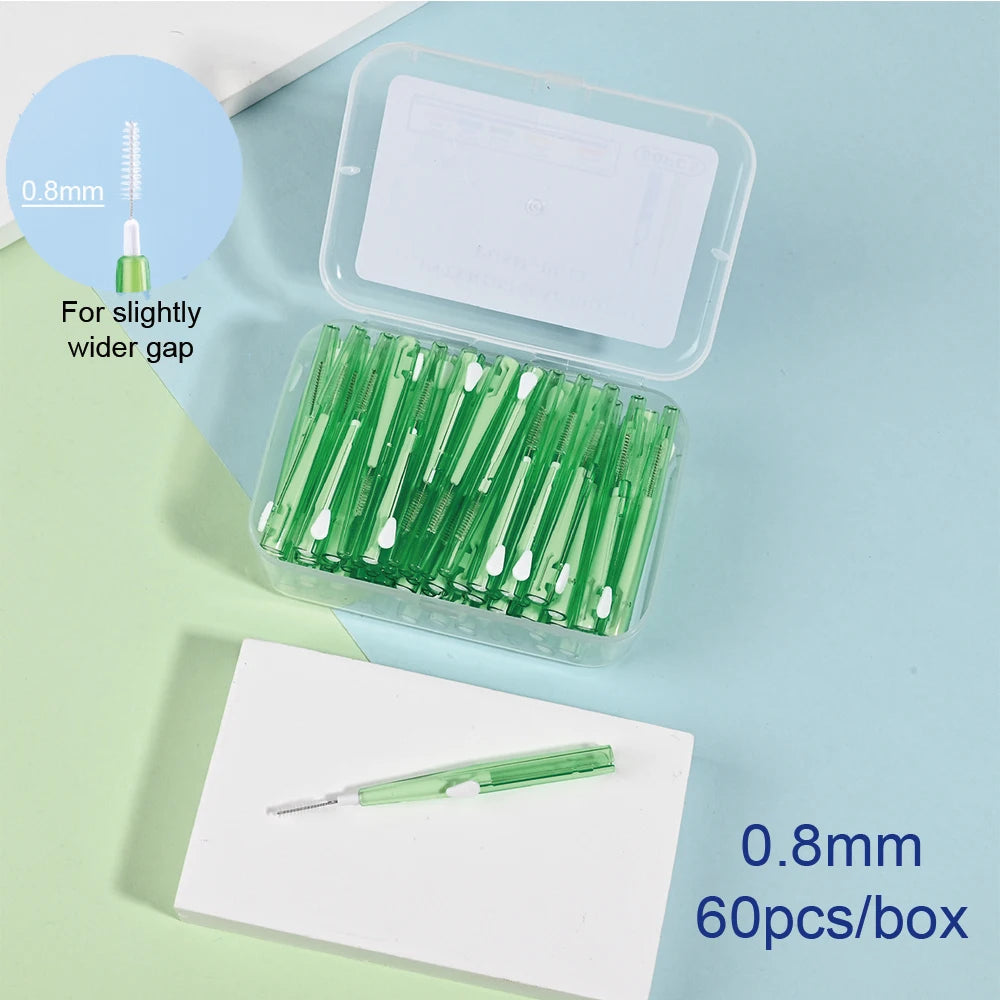 60pcs/box Interdental Brushes Dental Teeth Cleaning Orthodontics Oral Care Toothpick Dental Tool Floss Orthodontic Tooth Brush mbzr