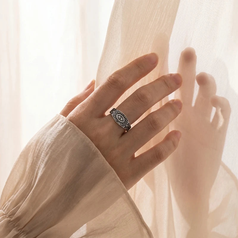 MULA Sterling Silver Retro Animal Zircon Adjustable Open Ring