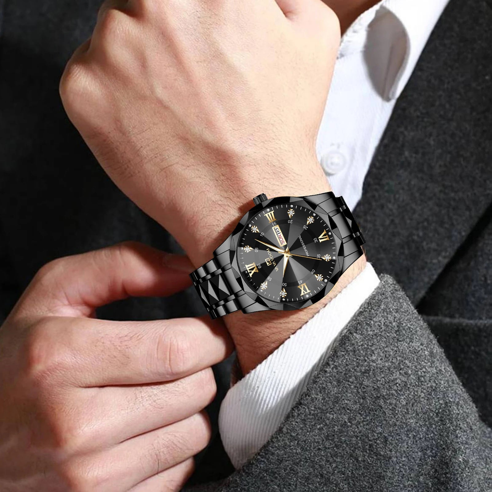 VA VA VOOM Hot Selling Original Blue Gold Quartz Watch Men Fashion High Quality Rhombus Design Fashion Business Japanese Movement Gold Stainless Steel Fashion Clock Sports Gift Watch for Men mbzr