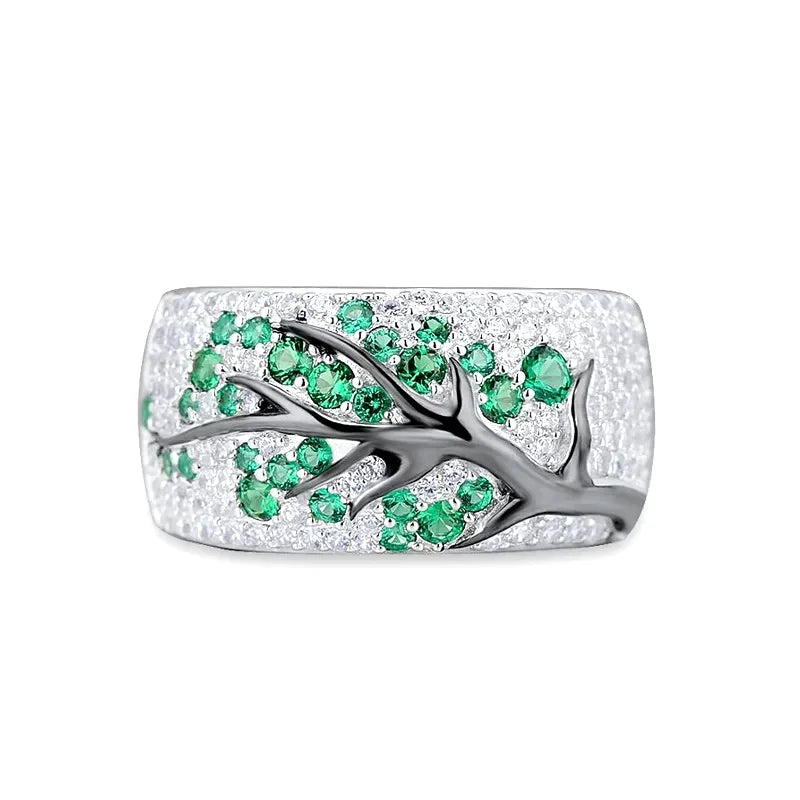 S925 Silver Plated Plum Blossom Ring for Women Classic Stainless Steel Diamond Inlay Oil Drawing Lady's Jewelry Size 6-11