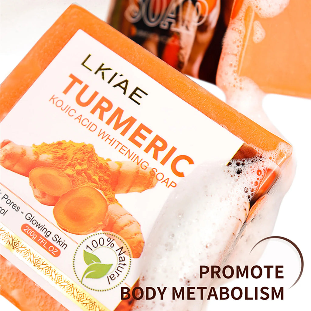 LKIAE Organic Turmeric Soap Bar, Natural Herbal Hand Made Whitening Soap, Reduce Melanin, Pimples, Acne, For Face And Body,200g mbzr