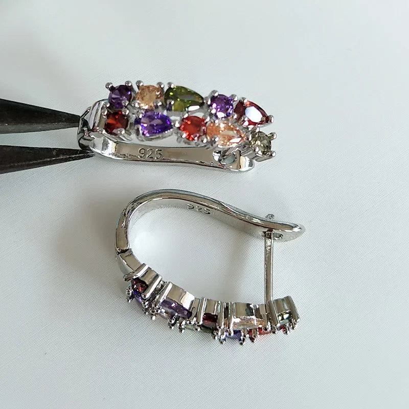 Wholesale Slver Color Luxury 925 Sterling Silver Earrings Flash Colorful CZ Zircon Ear Studs Earrings Women Cheap Brincos mbzr