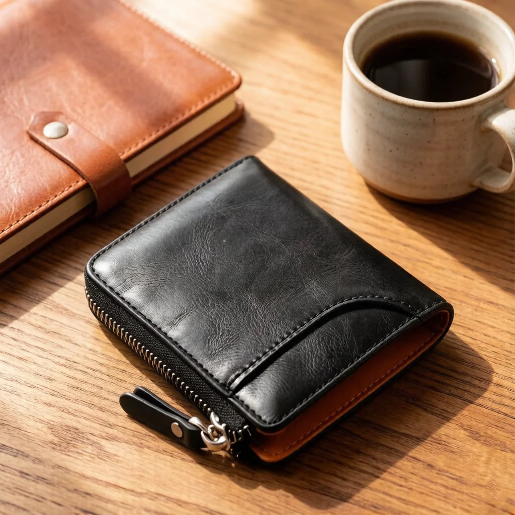 Men's Vintage PU Leather Short Wallet, Kangaroo Embossed Zipper Purse With Card Slots & Coin Pocket, 2 Colors Available