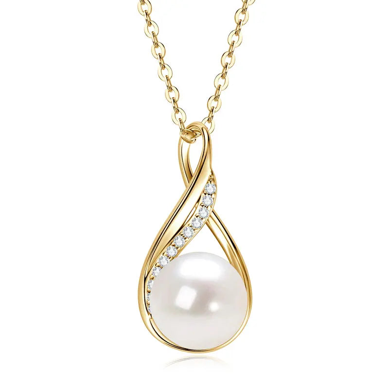 OXTAO Natural Freshwater Pearl Infinity Pendant Jewelry Moissanite Charm Necklaces