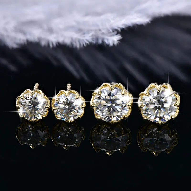 OXTAO Moissanite Circular Stud Earrings for Women 14K Gold Filled Flower Earring Fine Jewelry 6mm/8mm D Color Lab Diamond Gift