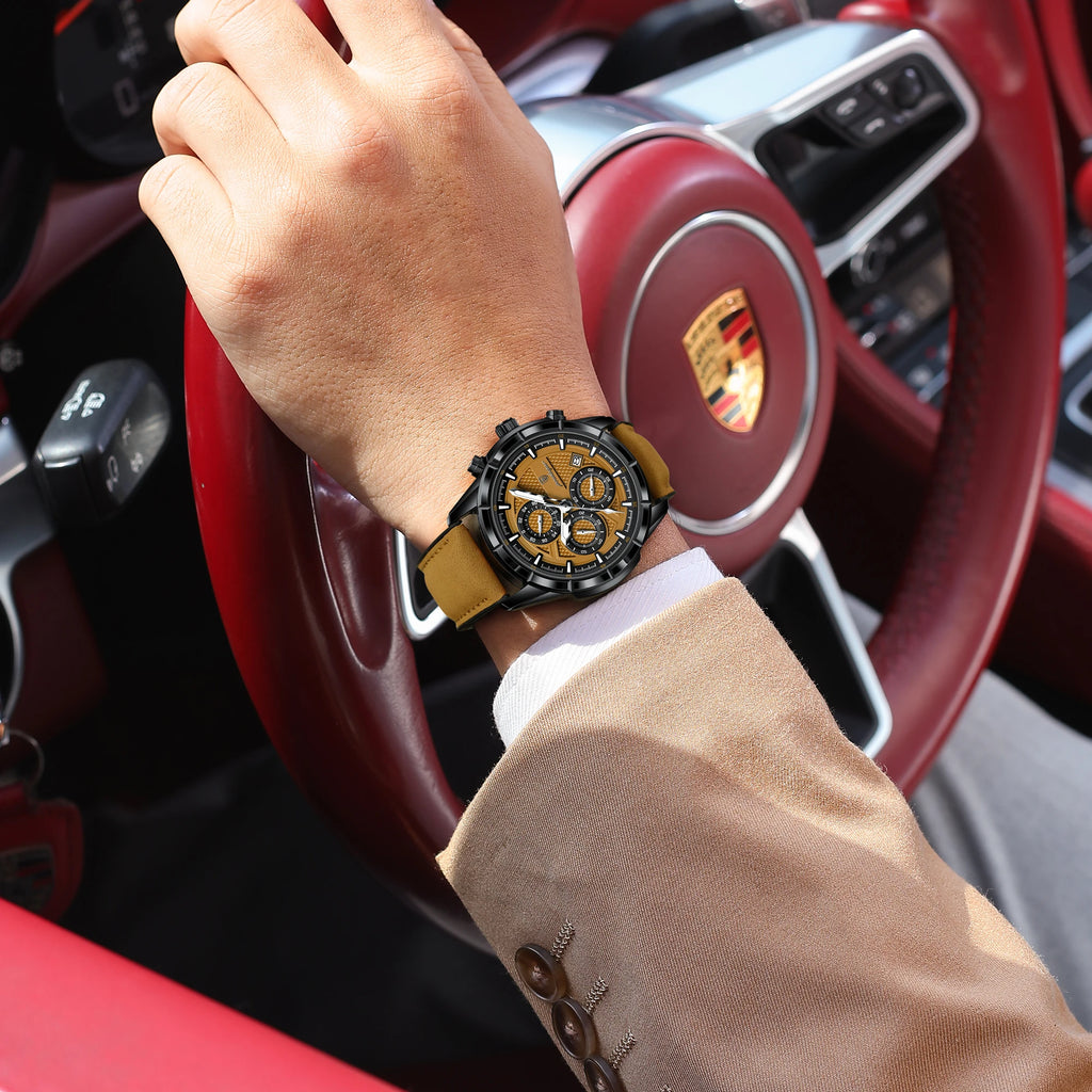 POEDAGAR Fashion Men Wristwatch Luminous Waterproof Leather Quartz Sports Men's Watches Date Chronograph Military Man Clock Gift mbzr