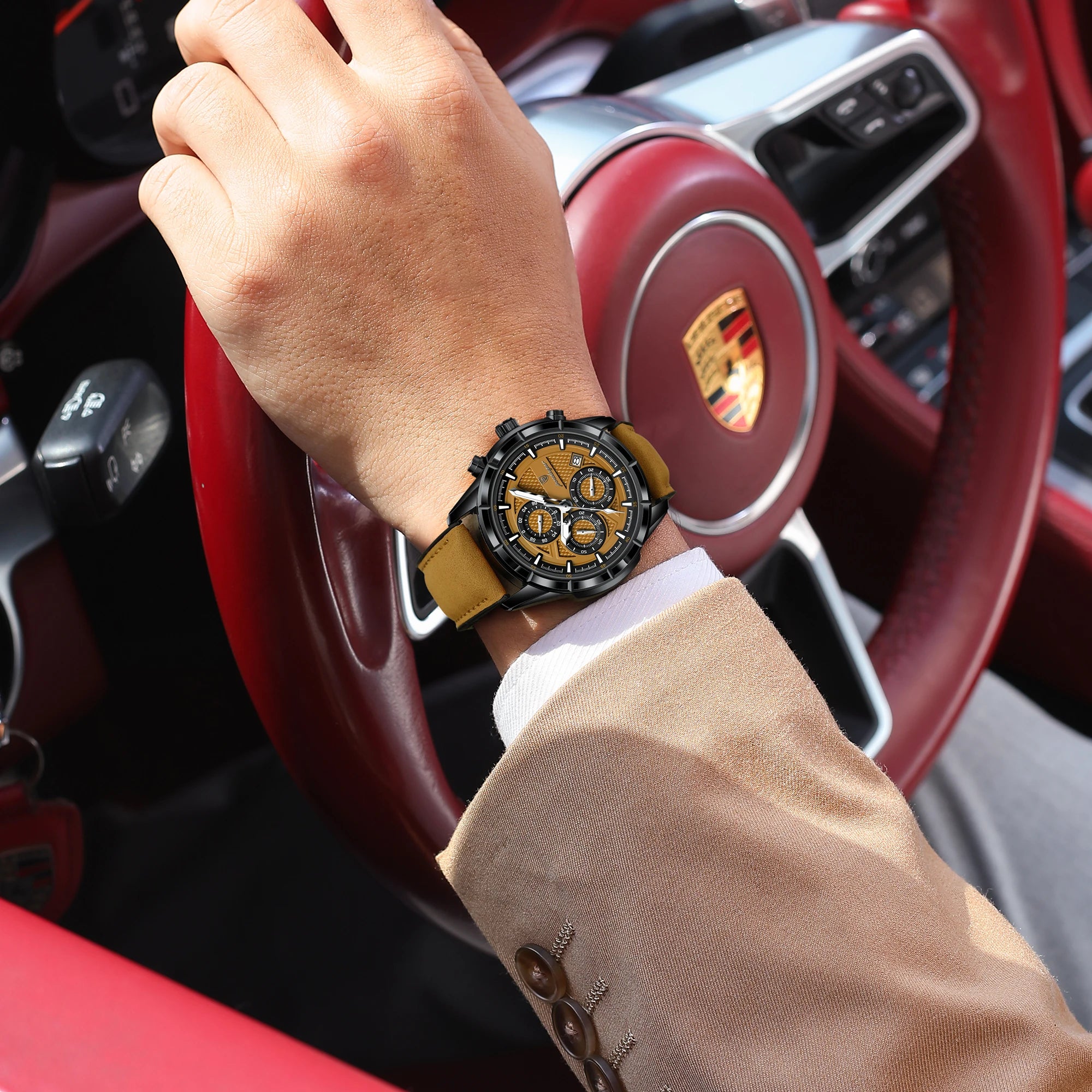 POEDAGAR Fashion Men Wristwatch Luminous Waterproof Leather Quartz Sports Men's Watches Date Chronograph Military Man Clock Gift mbzr