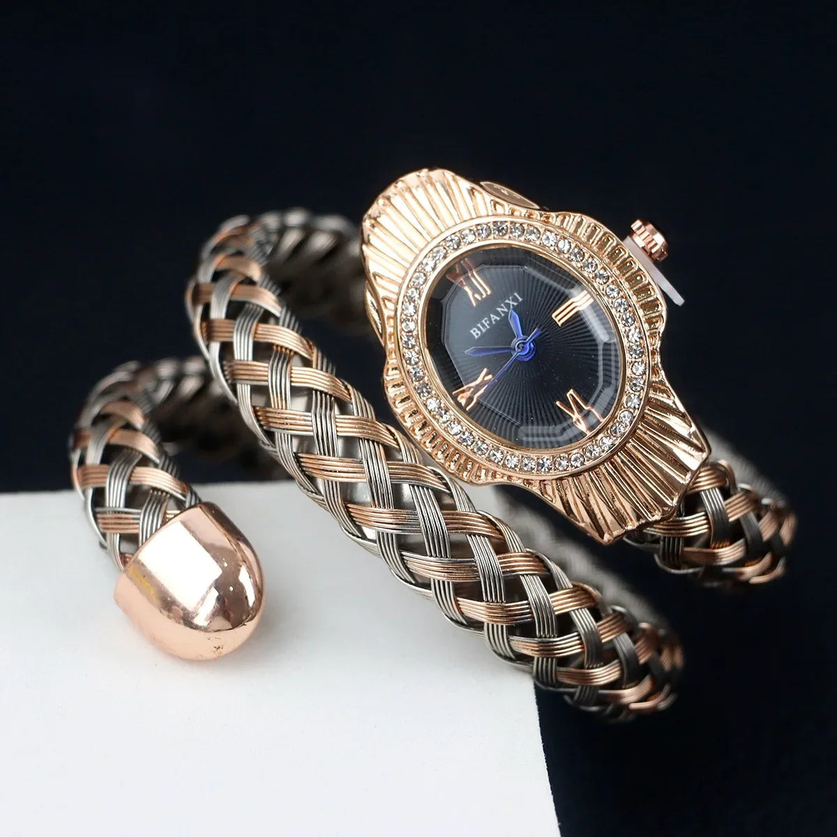 Fashion Diamond BIFANXI New Quartz Watch Women Unique Snake Shape European American Bracelet Watches Wire Braided Lady Wristatch