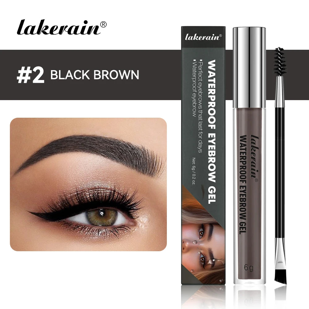 Lakerain Waterproof Eyebrow Gel Long Lasting Highly Pigmented Liquid Eyebrow Makeup Sweatproof Natural Black Brown mbzr