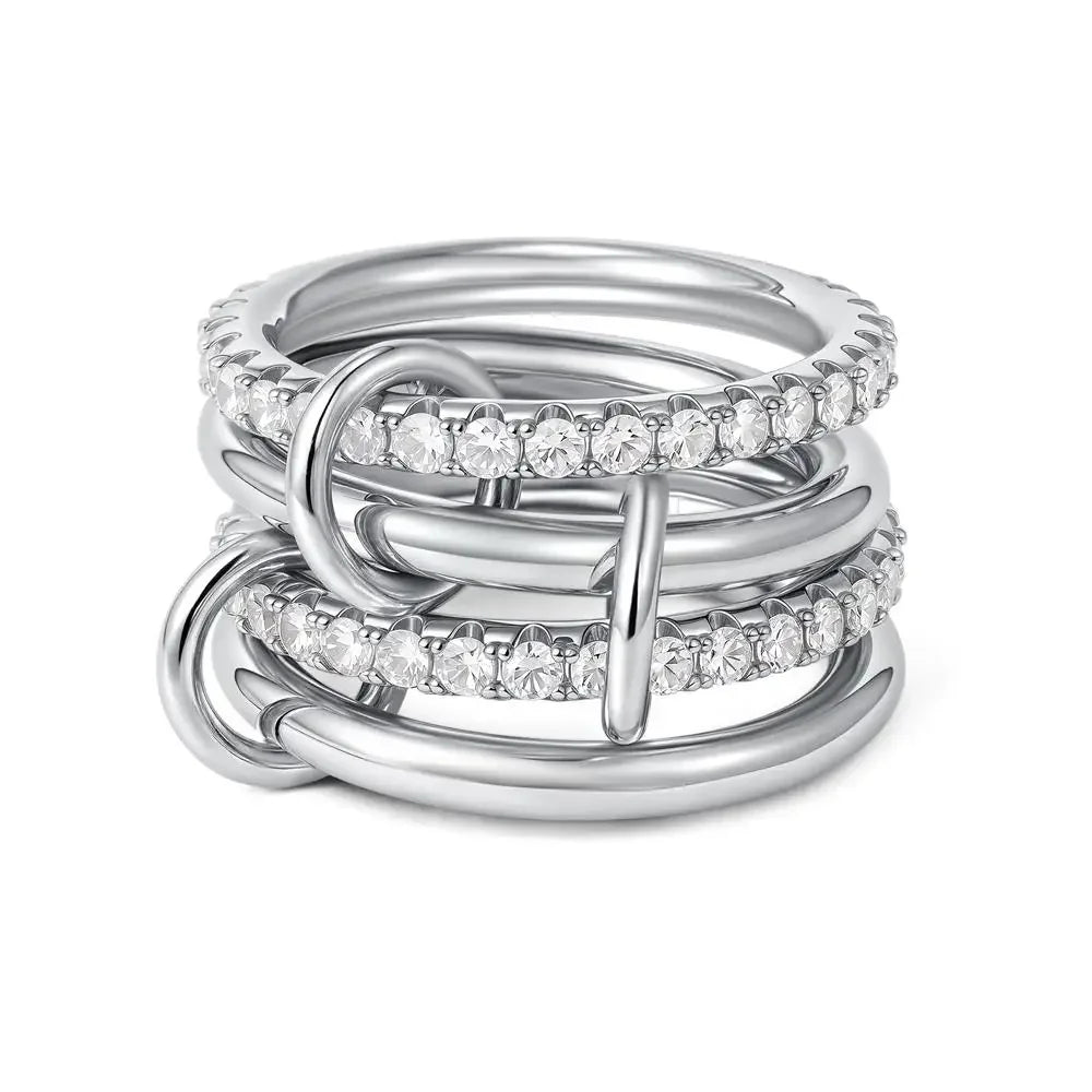 316 Stainless Steel PVD Mixed Metals Multi Layered Finger Rings Shiny CZ Zircon Stackable Ring Set Non Tarnish Dainty Jewelry