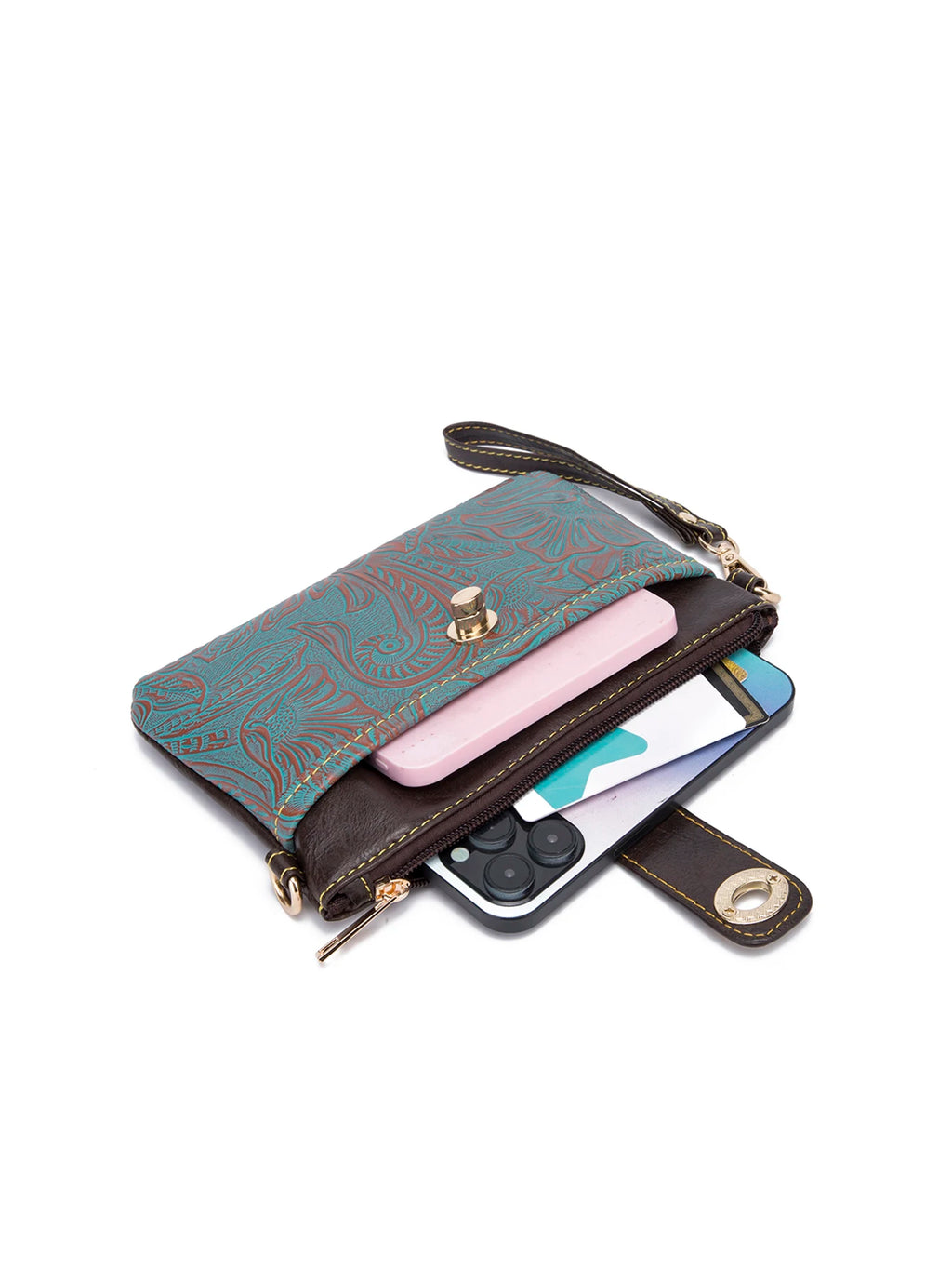 Floral Embossed Crossbody Bag for Women Multi Compartment Shoulder Purse With Removable Wristlet Strap Secure Turn Lock Zipper Closure Lightweight Portable Casual Satchel for Outdoor Hiking Camping Road Trip Daily Errands Wee mbzr