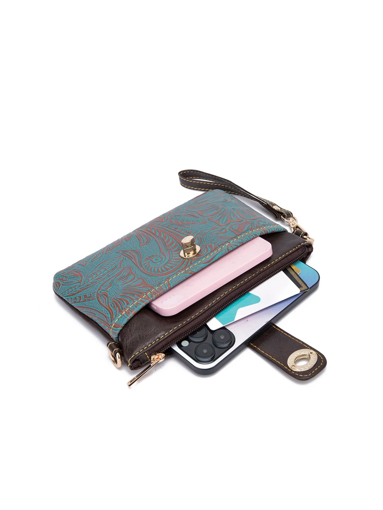 Floral Embossed Crossbody Bag for Women Multi Compartment Shoulder Purse With Removable Wristlet Strap Secure Turn Lock Zipper Closure Lightweight Portable Casual Satchel for Outdoor Hiking Camping Road Trip Daily Errands Wee mbzr