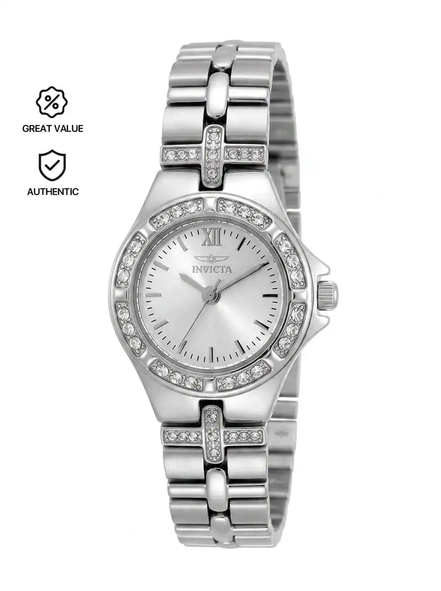 Invicta Authentic Women's Quartz Watch 843836001328 Silver Stainless Steel Bracelet Waterproof 3-Hand Analog Timepiece - Summer