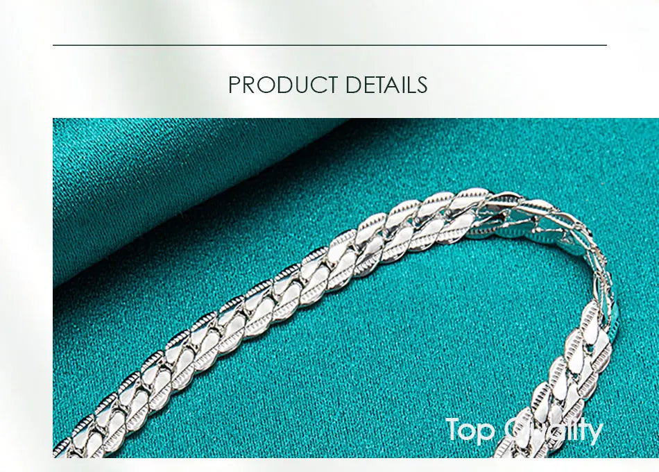 S925 Sterling Silver 6mm Flat Side Chain Bracelet 18-20cm Adjustable Lobster Clasp Anti-allergy Never Fade Minimalist Luxury Wedding Engagement Fine Jewelry Gift For Men Women