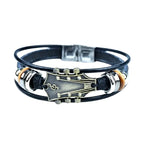 Guitar Headstock Leather Wrap Bracelet for Men Women, Vintage Multi Layer Black PU Leather Wooden Bead Music Note Cuff Wristband, Rock Punk Music Lover Jewelry Gift for Concert Birthday Daily Party