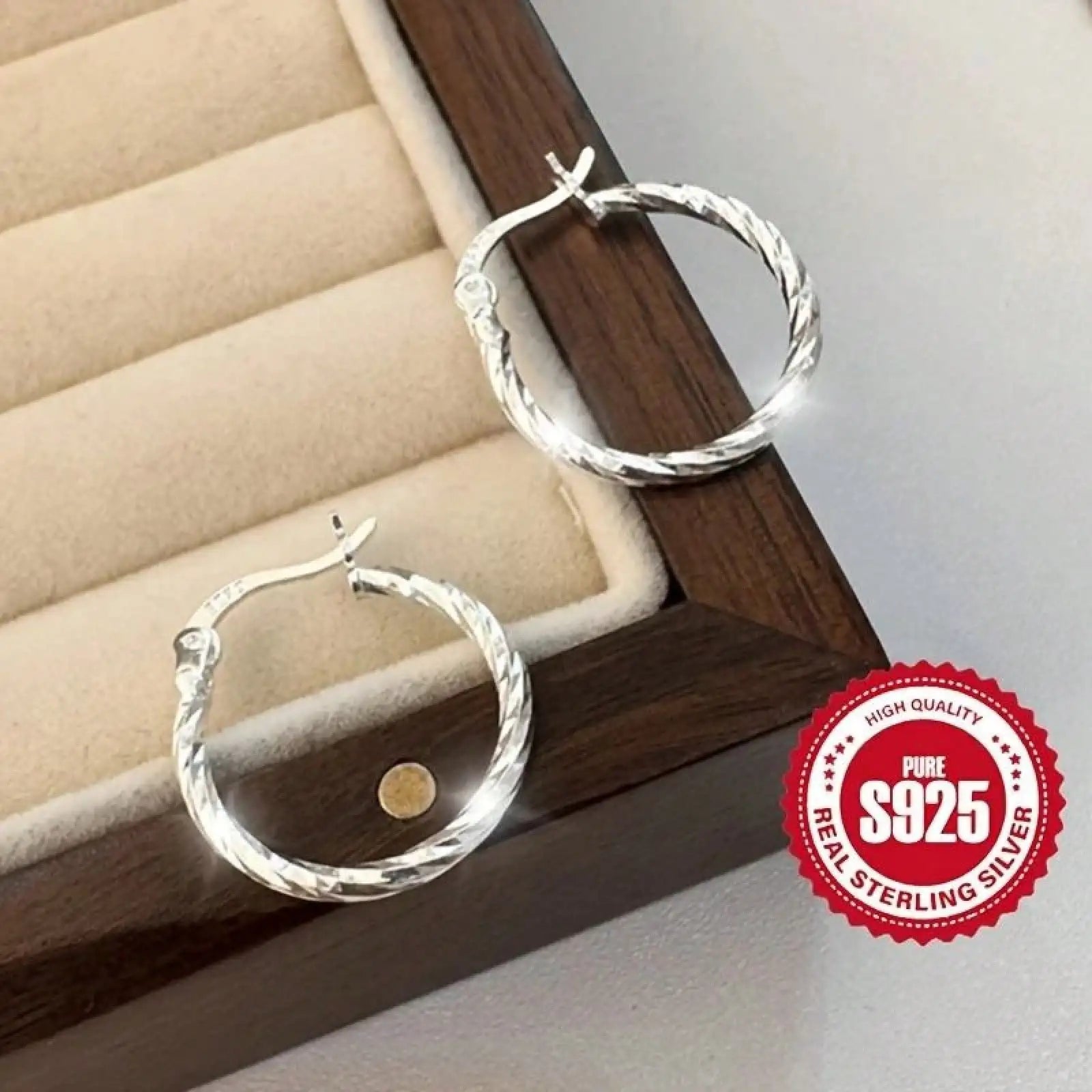 Hypoallergenic Silver Stud Earrings for Women - Lightweight Twisted Circle Design, Comfortable Mother's Day Gift Idea mbzr