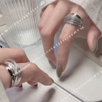 Trendy Luxury Geometric Shiny Zircon Multi-layer Gold Color Stainless Steel Couple Ring for Women Men Jewelry Gift