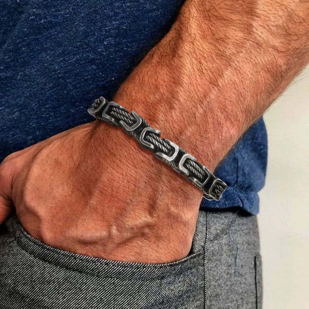 Vnox 8mm Vintage Byzantine Bracelets for Men, Oxidized Bold Square Links Chain Wristband, Viking Punk Father's Day Gift to Dad