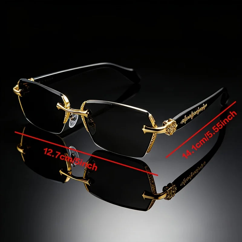 New classic retro square frameless small frame trendy daily casual wear sunglasses, metal frame + PC lenses, unisex street sunglasses, simple and advanced sense, light and no nose pressure, showing a small face artifact