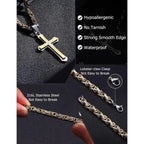 Black 14K Gold Plated Cross Necklace for Men Stainless Steel Byzantine Chain With Cross Pendant Necklace Mens Gifts 22-30Inch