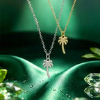1Pc resort style 18K gold coconut tree inlaid with zircon palm tree necklace pendant, summer atmosphere versatile titanium steel collarbone chain, unisex