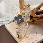 Lucky Four-Leaf Clover Design Women's Watch with Gold Chain and Gem-Studded Bezel mbzr