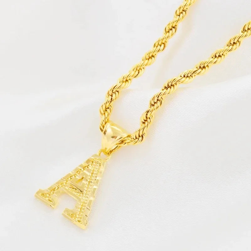 A-Z letter necklace, men's and women's gold-plated initials pendant rope chain, English letter jewelry Daily WearO mbzr