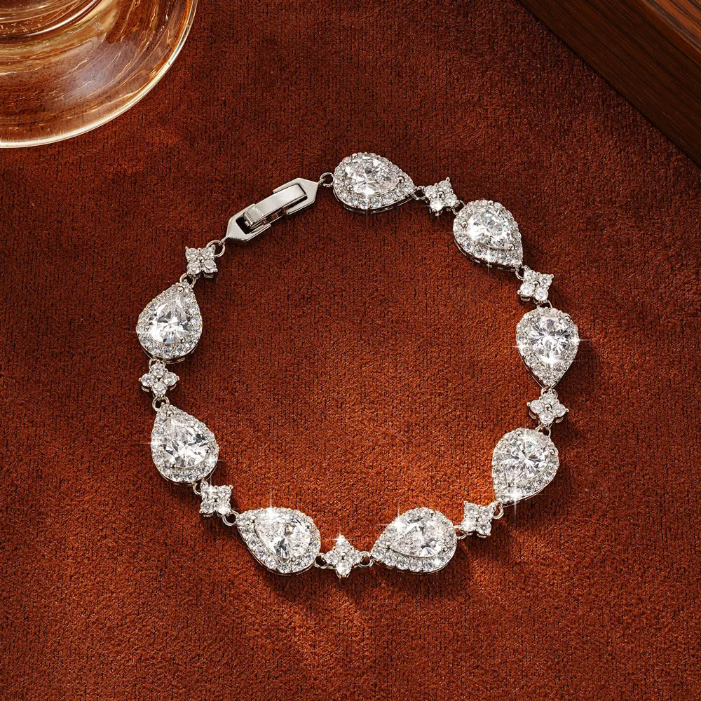 OXTAO 14K Gold Filled Wedding Bridal Bracelet for Brides Moissanite&Zirconia Classic Teardrop Tennis Bracelets D Color VVS1 for Women Girls Jewelry Gift with Certified