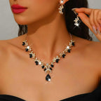 Unicra Rhinestone Bridal Wedding Jewelry Sets Gold Necklace Earrings Set Leaf Prom Formal Costume Jewelry Set for Women and Brides