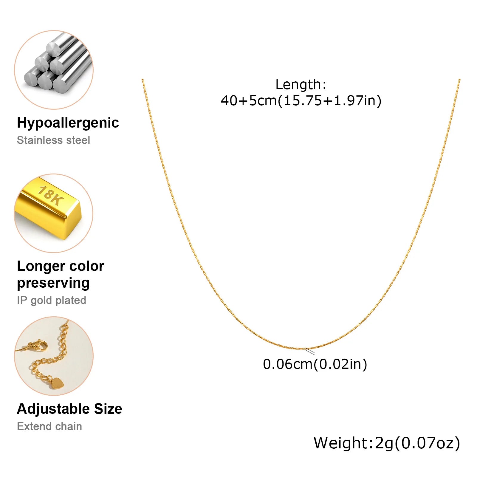 Vnox Simple Fashion Stainless Steel Chain Necklace For Women Girls Gold Plated Lightweight Choker Trendy Jewelry Party Gift