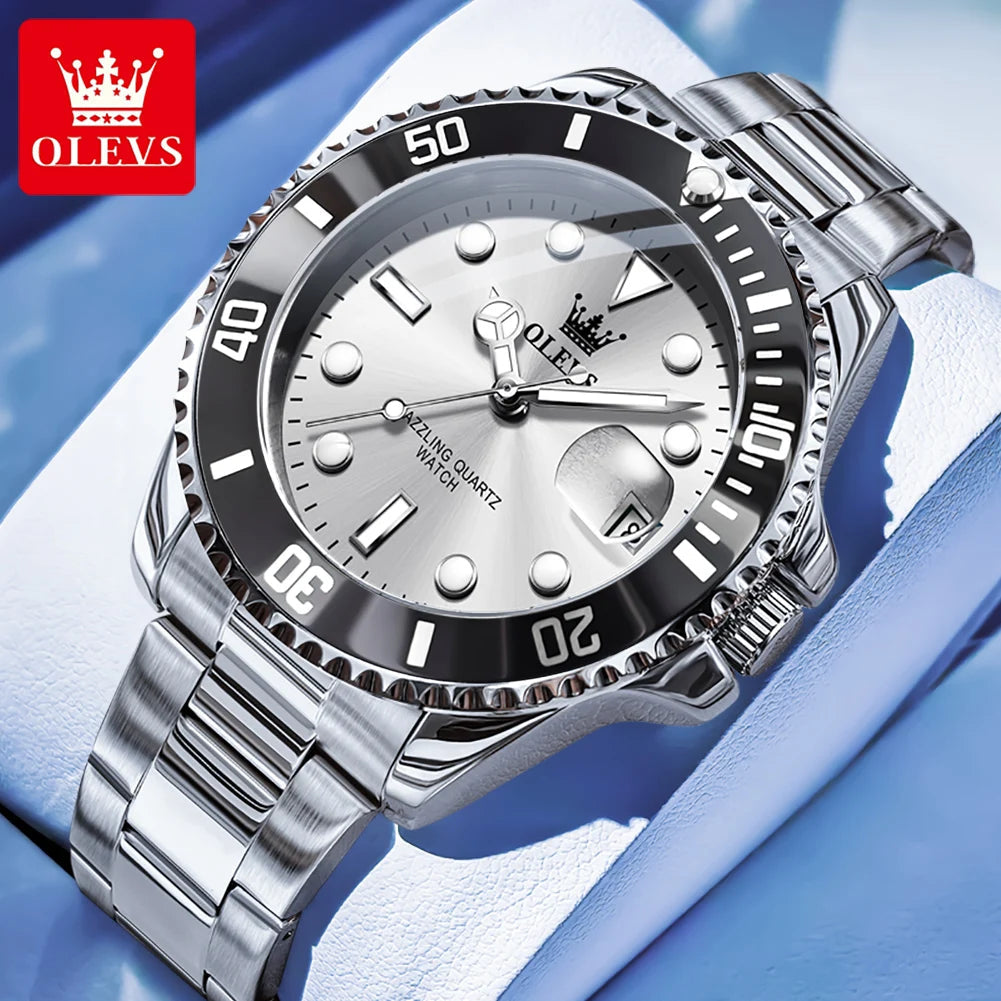 Men's Quartz Watch Luxury Stainless Steel Luminous Automatic Date OLEVS 5885 mbzr