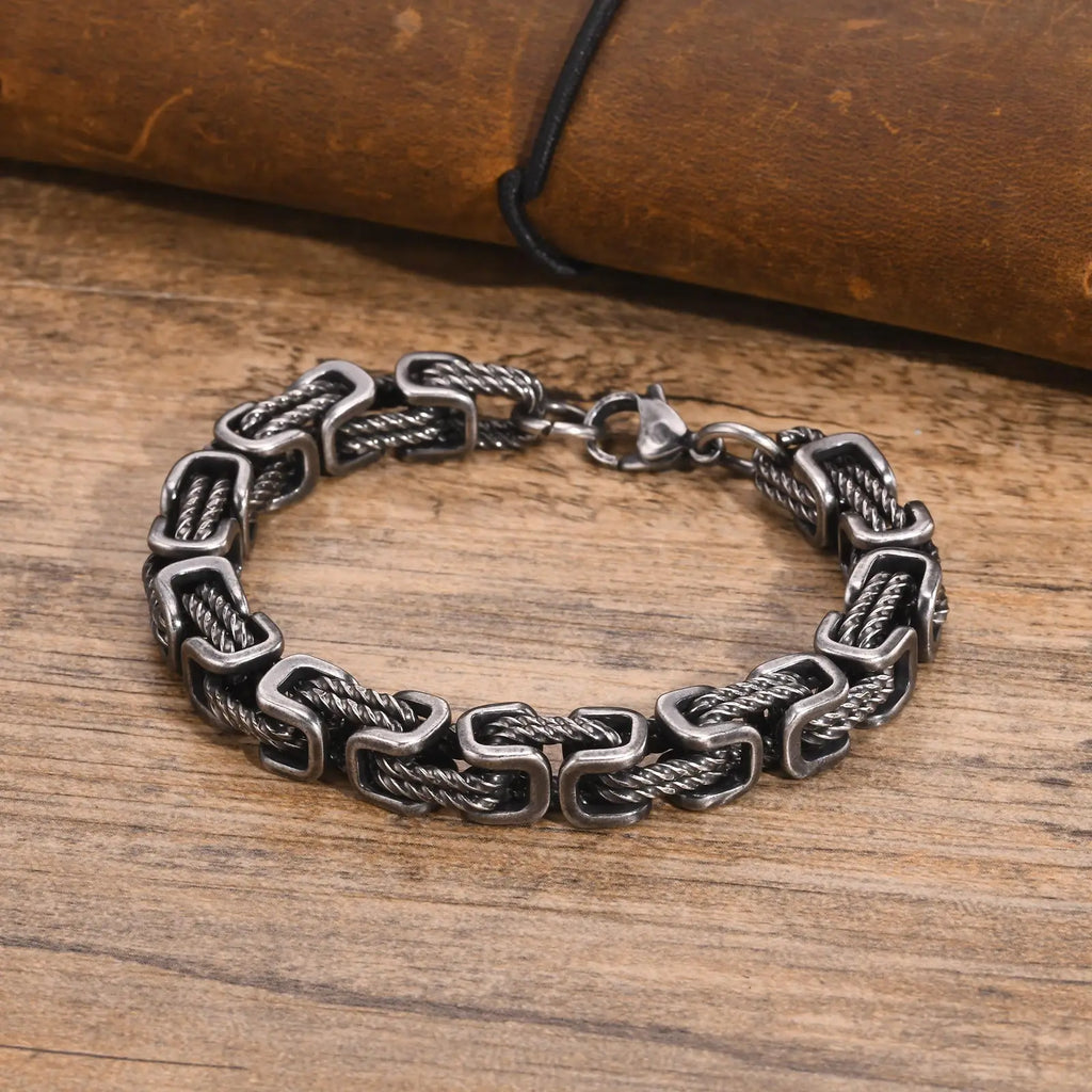 Vnox 8mm Vintage Byzantine Bracelets for Men, Oxidized Bold Square Links Chain Wristband, Viking Punk Father's Day Gift to Dad