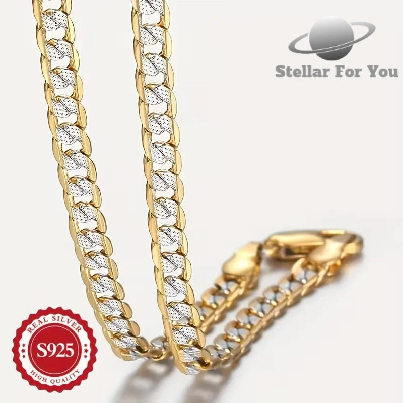 24K Gold-Plated 925 Sterling Silver Two-Tone Cuban Link Necklace, Handcrafted, Fade-Resistant, Ideal Gift for Men, Women, Wives, Girlfriends and Mothers for Anniversaries, Birthdays and Special Occasions, Hypoallergenic, Buy