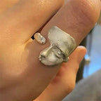 Sterling Silver Sanding Face Adjustable Ring Women Men Luxury