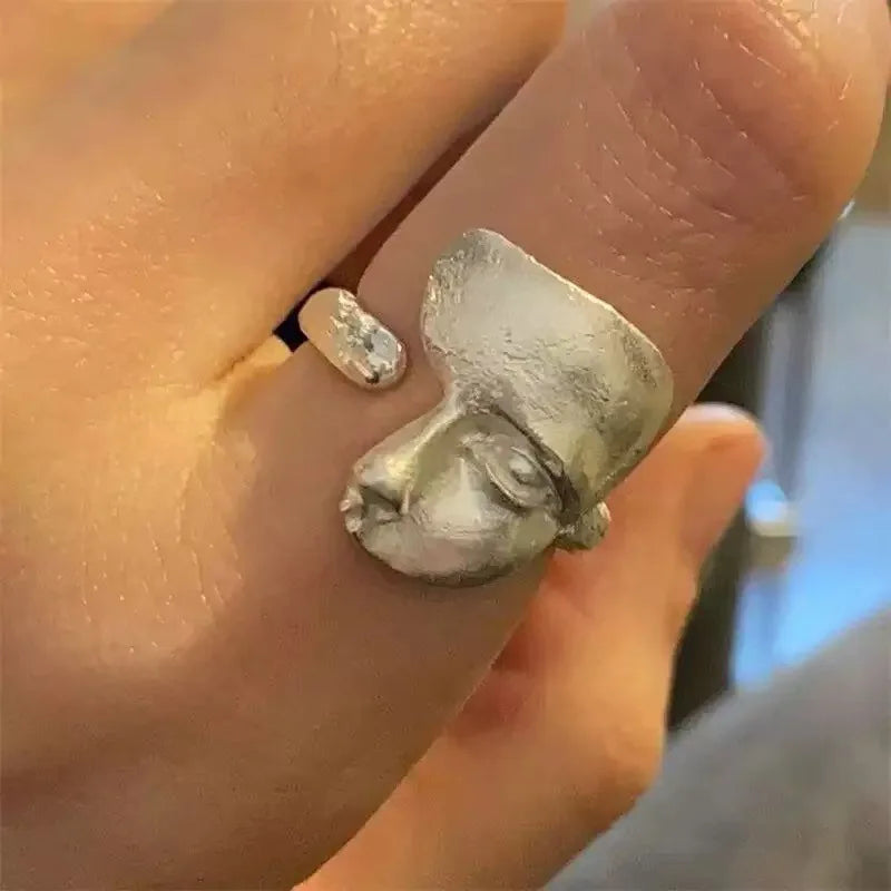 Sterling Silver Sanding Face Adjustable Ring Women Men Luxury