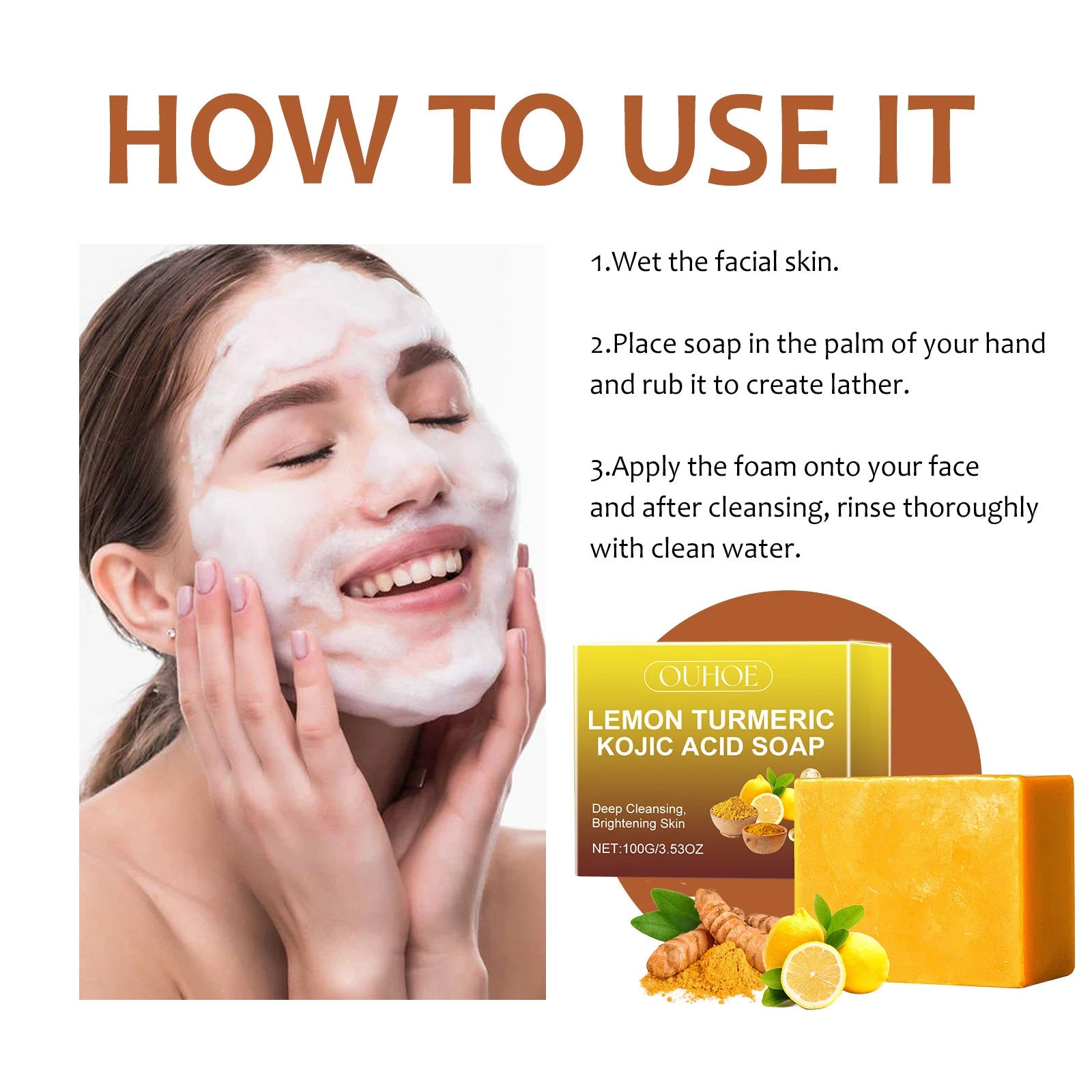 Lemon Turmeric Acid Soap, Deep Cleanses Skin Brightening Whitening Exfoliating Moisturizing Bath And Face Soap mbzr