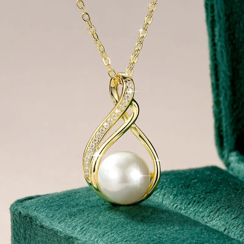 OXTAO Natural Freshwater Pearl Infinity Pendant Necklace Engagement Wedding Anniversary Jewelry Gifts Moissanite Charm Necklaces with Certified