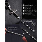 Black 14K Gold Plated Cross Necklace for Men Stainless Steel Byzantine Chain With Cross Pendant Necklace Mens Gifts 22-30Inch