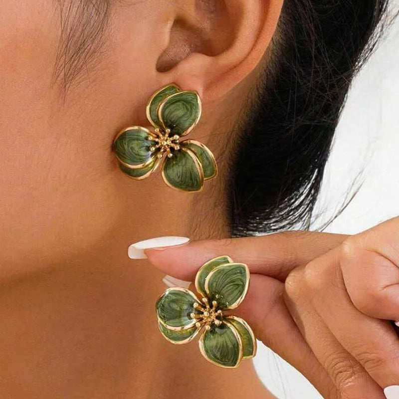 New Exquisite Design Green Color Double-Layer Petals Stud Earrings for Women Stylish  Personalization Charm Party Jewelry Gift mbzr