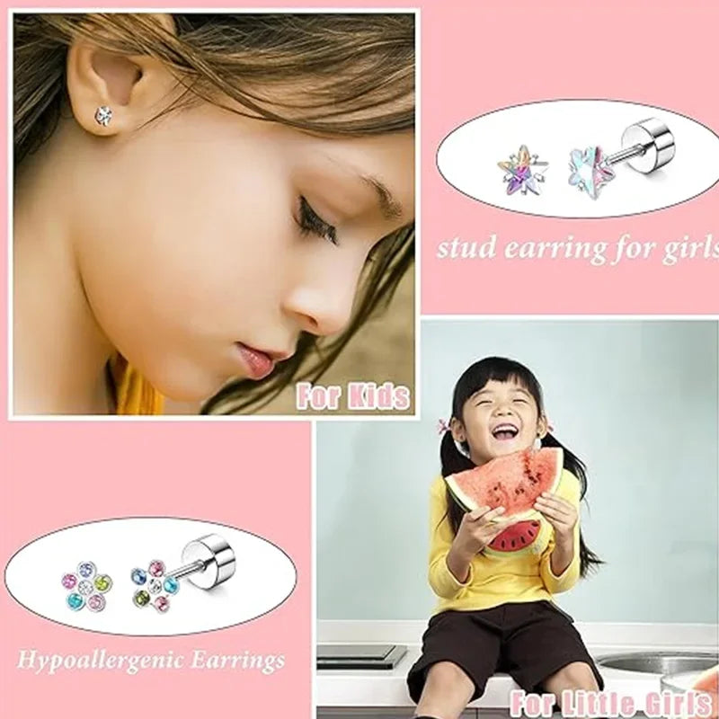 Stainless Steel Heart and Crescent Moon Stud Earrings for Women