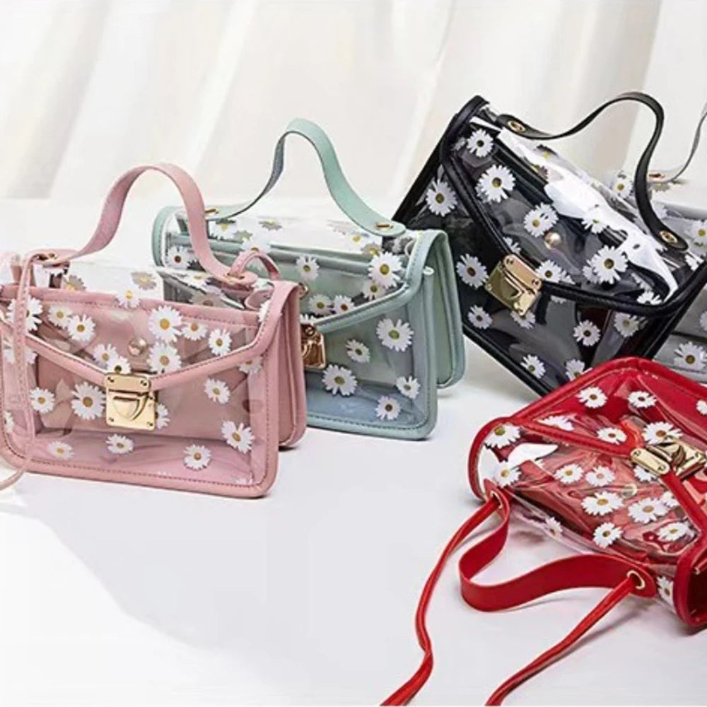 Womens Diagonal Straddle Shoulder Bag Cute Print Small Square Bag Popular Fashion Transparent Crossbody Bag mbzr