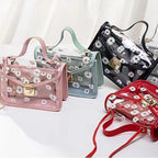 Womens Diagonal Straddle Shoulder Bag Cute Print Small Square Bag Popular Fashion Transparent Crossbody Bag mbzr
