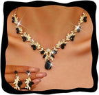Unicra Rhinestone Bridal Wedding Jewelry Sets Gold Necklace Earrings Set Leaf Prom Formal Costume Jewelry Set for Women and Brides