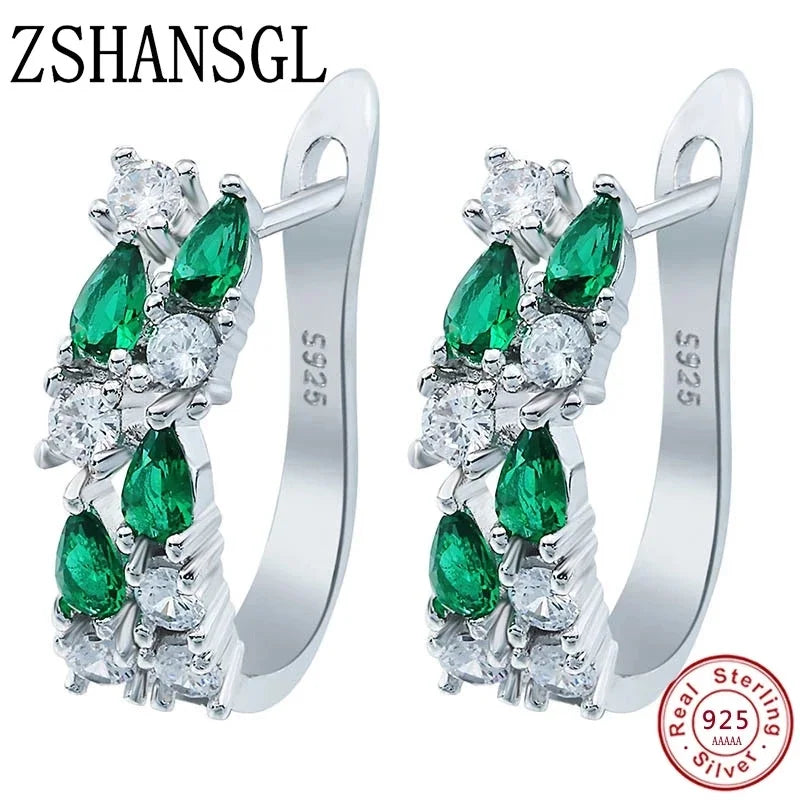 Wholesale Slver Color Luxury 925 Sterling Silver Earrings Flash Colorful CZ Zircon Ear Studs Earrings Women Cheap Brincos mbzr