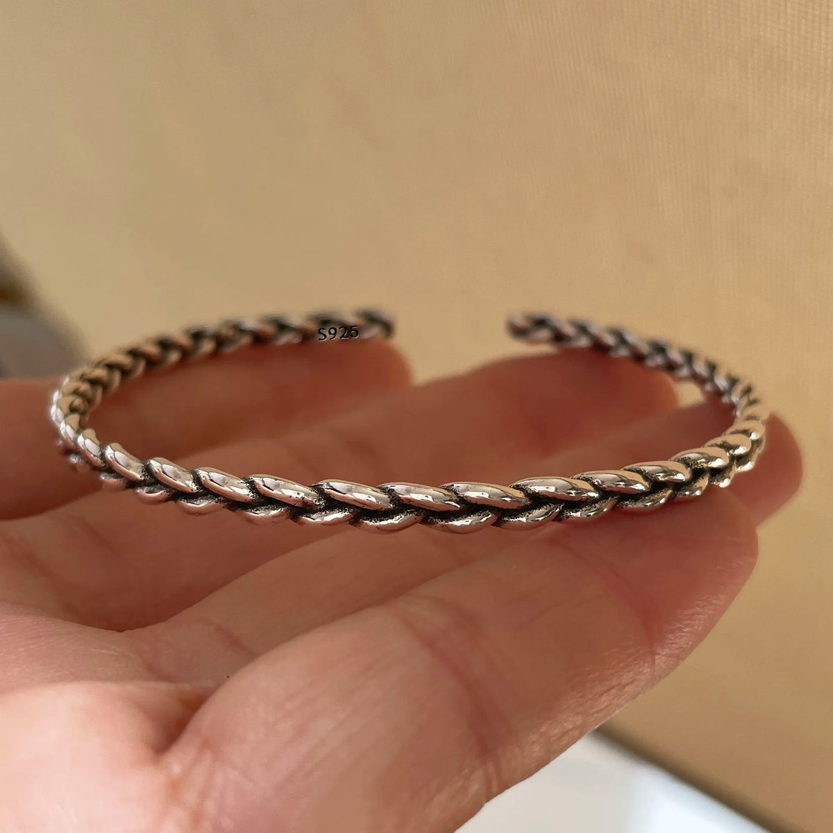Chain and Link Bracelets Vintage Handmade Simple Retro Black Stone 925 Silver
